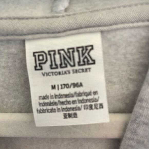 Victoria’s Secret PINK Gray Gold Glitter Dog Hoodie Hooded Sweatshirt Medium - Picture 3 of 6